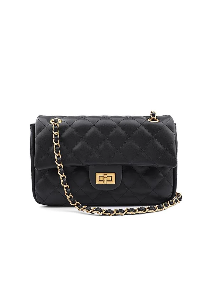 كابلي Women’s Quilted Shoulder Bag with Chain Strap and Turn-Lock Closure